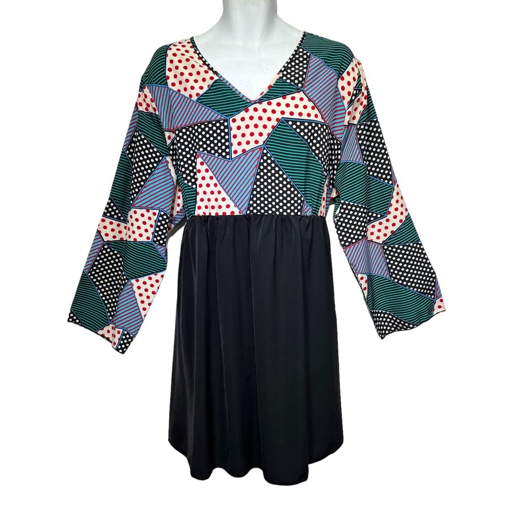 emery rose polka dot patchwork long sleeve plus size top size 4XL